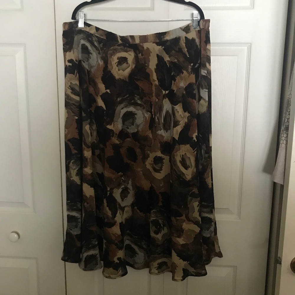 Coldwater Creek Skirt XL 2X Reversible Midi Maxi brown floral abstract